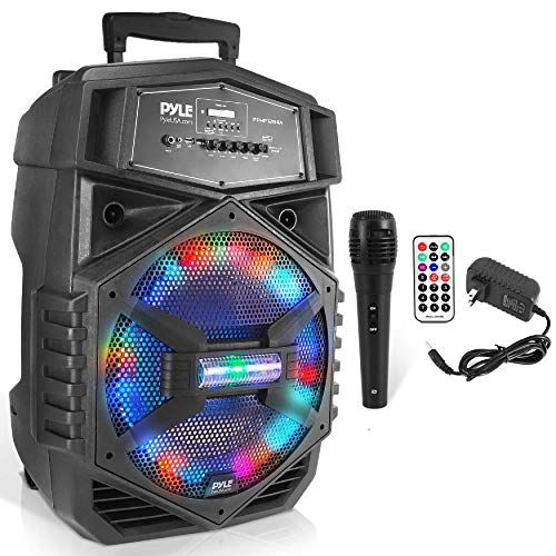  Pyle Portable Bluetooth PA Speaker System - 1000W Outdoor Bluetooth Speaker Portable PA System w/Microphone in, Party Lights, USB SD Card Reader, FM Radio, Wheels - Mic, Remote Control