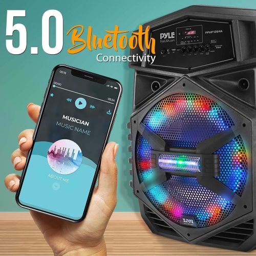  Pyle Portable Bluetooth PA Speaker System - 1000W Outdoor Bluetooth Speaker Portable PA System w/Microphone in, Party Lights, USB SD Card Reader, FM Radio, Wheels - Mic, Remote Control
