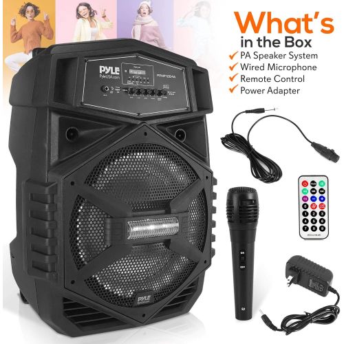  Pyle Portable Bluetooth PA Speaker System - 1000W Outdoor Bluetooth Speaker Portable PA System w/Microphone in, Party Lights, USB SD Card Reader, FM Radio, Wheels - Mic, Remote Control