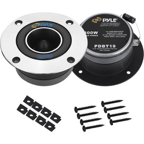  Pyle 1” Car Audio Speaker Tweeter - 300 Watt High Power Super Titanium Tweeter System w/ 3.75 Inch Aluminum Bullet Horn, 2kHz-25 kHz Frequency, 98 dB, 4-8 Ohm, Heavy Duty 20 oz Magnet -