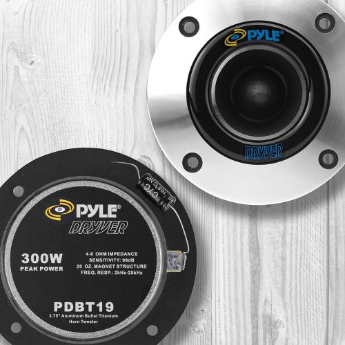 Pyle 1” Car Audio Speaker Tweeter - 300 Watt High Power Super Titanium Tweeter System w/ 3.75 Inch Aluminum Bullet Horn, 2kHz-25 kHz Frequency, 98 dB, 4-8 Ohm, Heavy Duty 20 oz Magnet -