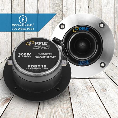  Pyle 1” Car Audio Speaker Tweeter - 300 Watt High Power Super Titanium Tweeter System w/ 3.75 Inch Aluminum Bullet Horn, 2kHz-25 kHz Frequency, 98 dB, 4-8 Ohm, Heavy Duty 20 oz Magnet -