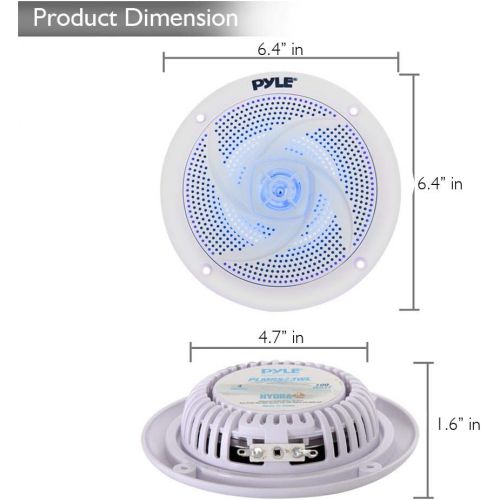  Pyle Marine Speakers - 5.25 Inch 2 Way Waterproof and Weather Resistant Outdoor Audio Stereo Sound System with LED Lights, 180 Watt Power and Low Profile Slim Style - 1 Pair - PLMR