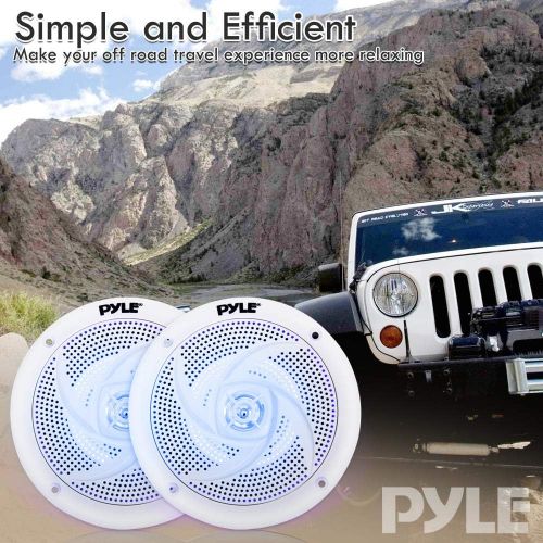  Pyle Marine Speakers - 5.25 Inch 2 Way Waterproof and Weather Resistant Outdoor Audio Stereo Sound System with LED Lights, 180 Watt Power and Low Profile Slim Style - 1 Pair - PLMR