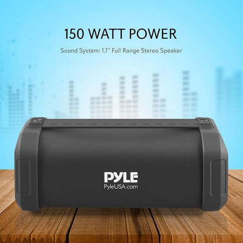  Pyle Wireless Portable Bluetooth Speaker-150 Watt Power Rugged Compact Audio Sound Box Stereo System with Rechargeable Battery, 3.5mm AUX Input Jack, FM Radio, Micro SD and USB Rea