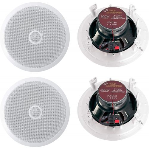  Pyle PDIC80 8 Inch 2 Way In Ceiling/Wall Home Speaker System, White (2 Pair)