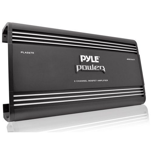  Pyle 2 Channel Car Stereo Amplifier - 4000W Dual Channel Bridgeable High Power MOSFET Audio Sound Auto Small Speaker Amp Box w/ Crossover, Bass Boost Control, Silver Plated RCA Input Ou