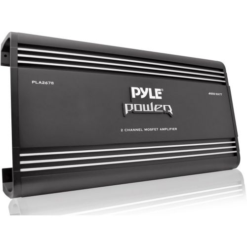  Pyle 2 Channel Car Stereo Amplifier - 4000W Dual Channel Bridgeable High Power MOSFET Audio Sound Auto Small Speaker Amp Box w/ Crossover, Bass Boost Control, Silver Plated RCA Input Ou