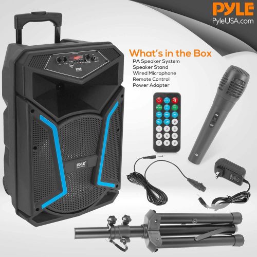  Pyle Portable Bluetooth PA Speaker System-800W Outdoor Bluetooth Speaker Portable PA System w/Microphone in, Party Lights, MP3/USB SD Card Reader, FM Radio, Rolling Wheels-Mic, Remote-P