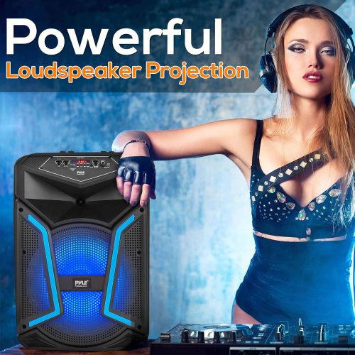  Pyle Portable Bluetooth PA Speaker System-800W Outdoor Bluetooth Speaker Portable PA System w/Microphone in, Party Lights, MP3/USB SD Card Reader, FM Radio, Rolling Wheels-Mic, Remote-P