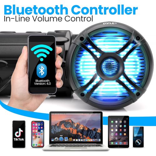  Pyle Marine ATV Powered Speakers - 4.0 Wireless Bluetooth, 800 Watt, Color Changing LED Lights, IP44 Waterproof, 6.5“ Dual Audio Sound System for UTV, Golf Carts, Jetski and Snowmo