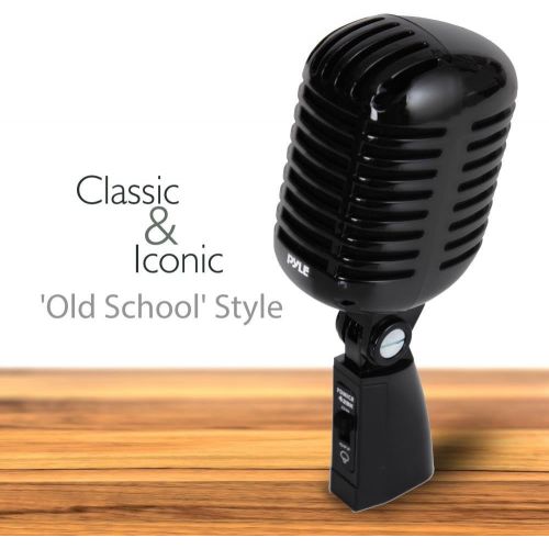  Classic Retro Dynamic Vocal Microphone - Old Vintage Style Unidirectional Cardioid Mic with XLR Cable - Universal Stand Compatible - Live Performance, In Studio Recording - Pyle Pr