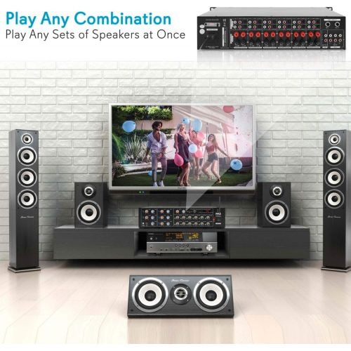  Pyle 12-Channel Wireless Bluetooth Power Amplifier - 6000W Rack Mount Multi Zone Sound Mixer Audio Home Stereo Receiver Box System w/RCA, USB, AUX - for Speaker, PA, Theater, Studio/Sta