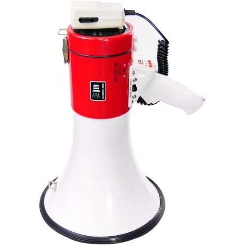  Pyle Megaphone Speaker PA Bullhorn - with Built-in Siren 50 Watts Adjustable Volume Control & Record Function - Ideal for Football, Baseball, Cheerleading Fans, Coaches or for Safe