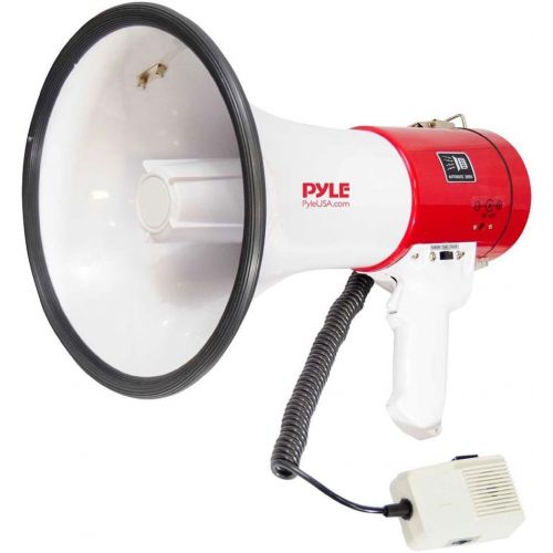  Pyle Megaphone Speaker PA Bullhorn - with Built-in Siren 50 Watts Adjustable Volume Control & Record Function - Ideal for Football, Baseball, Cheerleading Fans, Coaches or for Safe