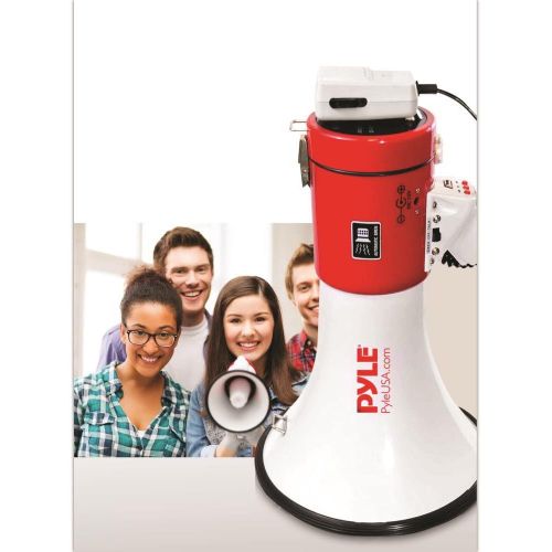  Pyle Megaphone Speaker PA Bullhorn - with Built-in Siren 50 Watts Adjustable Volume Control & Record Function - Ideal for Football, Baseball, Cheerleading Fans, Coaches or for Safe