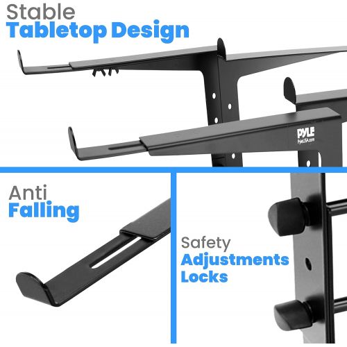  Pyle Portable Dual Laptop Stand - Universal Standing Table with Adjustable Height, Ergonomic Design & Anti-Slip Prongs for DJ Mixer, Sound Equipment, Workstation, Gaming & Home Use