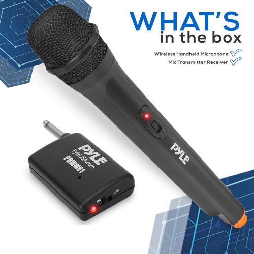  Pyle Portable VHF Wireless Microphone System - Professional Battery Operated Handheld Dynamic Unidirectional Cordless Microphone Transmitter Set W/Adapter Receiver, for PA Karaoke DJ Pa