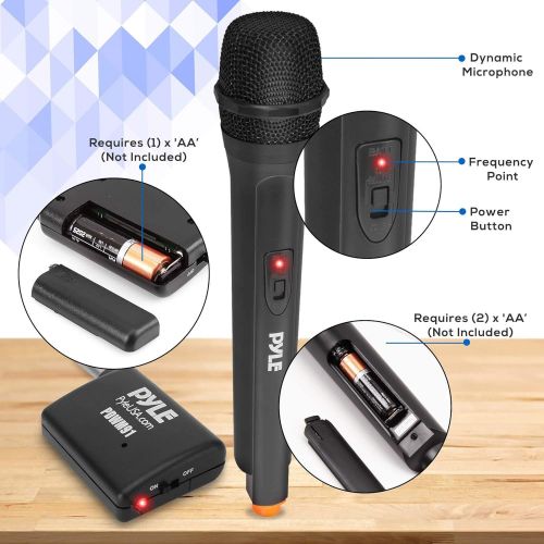  Pyle Portable VHF Wireless Microphone System - Professional Battery Operated Handheld Dynamic Unidirectional Cordless Microphone Transmitter Set W/Adapter Receiver, for PA Karaoke DJ Pa