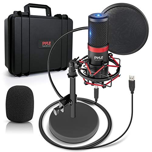  Pyle USB Microphone Podcast Recording Kit - Audio Cardioid Condenser Mic w/ Shock Mount Stand & Pop Filter, for Gaming PS4, Streaming, Podcasting, Studio, YouTube, Works w/ Windows PC M