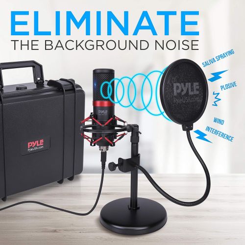  Pyle USB Microphone Podcast Recording Kit - Audio Cardioid Condenser Mic w/ Shock Mount Stand & Pop Filter, for Gaming PS4, Streaming, Podcasting, Studio, YouTube, Works w/ Windows PC M