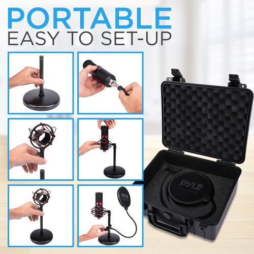  Pyle USB Microphone Podcast Recording Kit - Audio Cardioid Condenser Mic w/ Shock Mount Stand & Pop Filter, for Gaming PS4, Streaming, Podcasting, Studio, YouTube, Works w/ Windows PC M