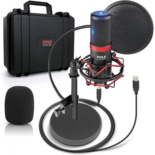  Pyle USB Microphone Podcast Recording Kit - Audio Cardioid Condenser Mic w/ Shock Mount Stand & Pop Filter, for Gaming PS4, Streaming, Podcasting, Studio, YouTube, Works w/ Windows PC M