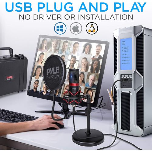  Pyle USB Microphone Podcast Recording Kit - Audio Cardioid Condenser Mic w/ Shock Mount Stand & Pop Filter, for Gaming PS4, Streaming, Podcasting, Studio, YouTube, Works w/ Windows PC M