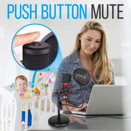  Pyle USB Microphone Podcast Recording Kit - Audio Cardioid Condenser Mic w/ Shock Mount Stand & Pop Filter, for Gaming PS4, Streaming, Podcasting, Studio, YouTube, Works w/ Windows PC M