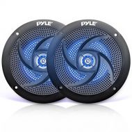 Low-Profile Waterproof Marine Speakers - 100W 4 Inch 2 Way 1 Pair Slim Style Waterproof Weather Resistant Outdoor Audio Stereo Sound System w/Blue Illuminating LED Lights - Pyle (B