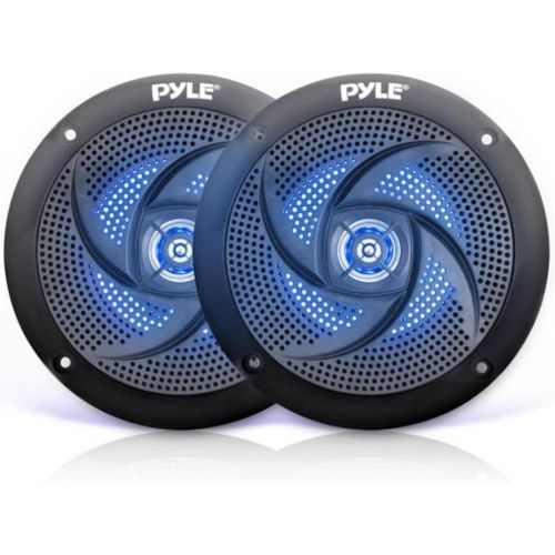  Low-Profile Waterproof Marine Speakers - 100W 4 Inch 2 Way 1 Pair Slim Style Waterproof Weather Resistant Outdoor Audio Stereo Sound System w/Blue Illuminating LED Lights - Pyle (B