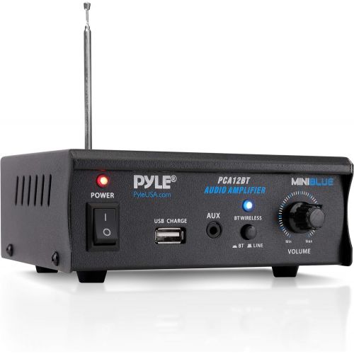  Pyle Bluetooth Stereo Amplifier - Mini Blue Series Audio Power Amplifier | Wireless Streaming | USB Charge Port | AUX (3.5mm) Jack | 2 x 25 Watt (PCA12BT)