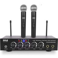 Pyle Portable UHF Wireless Microphone System - Battery Operated Dual Bluetooth Cordless Microphone Set, Includes 2 Handheld Transmitter Mic, Mixer Receiver, RCA, for PA Karaoke DJ Party