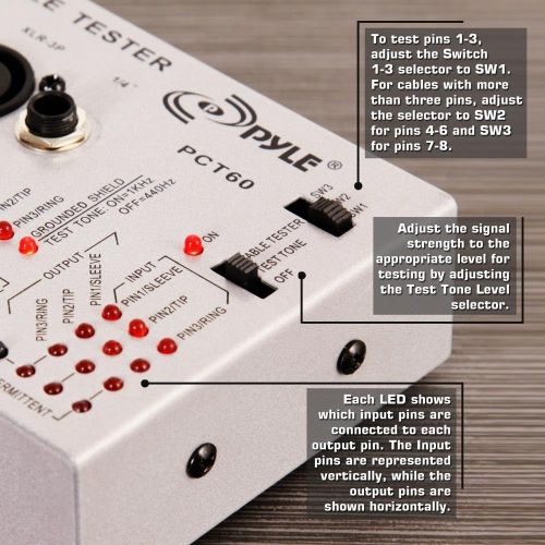  PYLE-PRO Plug 13 in 1 Pro Audio Tester Music Instrument/Studio Equipment Cable Connector Continuity Checker/Line Finder/Wire Tracker W/Battery, Led Light, Pyle (PCT60)