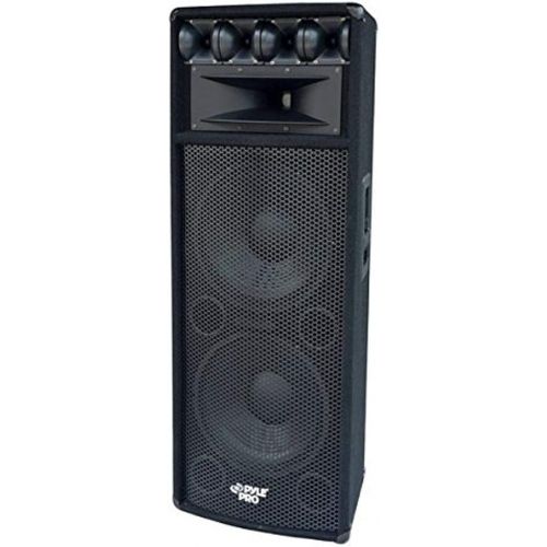  Pyle Portable Cabinet PA Speaker System - 1600 Watt Outdoor Sound System Vehicle Stereo Speakers w/ Dual 12 Woofers, 3.4 Piezo Tweeters, 5x12 Super Horn Midrange, Crossover Network - Py