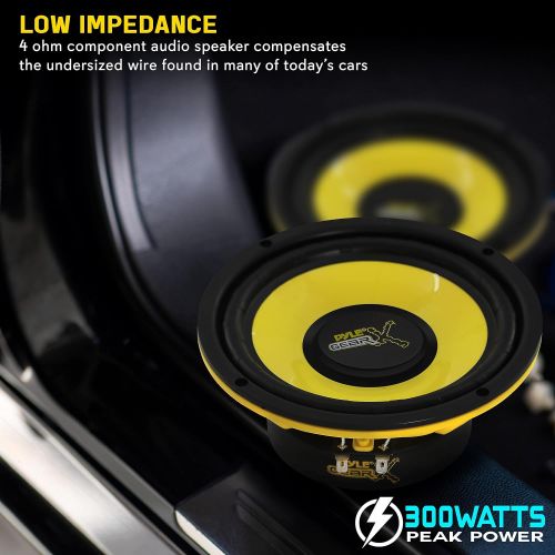  Pyle 6.5 Inch Mid Bass Woofer Sound Speaker System - Pro Loud Range Audio 300 Watt Peak Power w/ 4 Ohm Impedance and 60-20KHz Frequency Response for Car Component Stereo PLG64