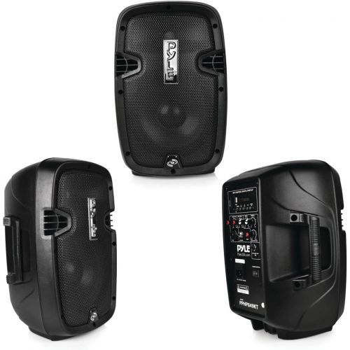  Powered PA Speaker System Active & Passive Bluetooth Loudspeakers Kit with 8 Inch Speakers, Wired Microphone, MP3/USB/SD/AUX Readers, Speaker Stands,Remote Control - Pyle PPHP849KT