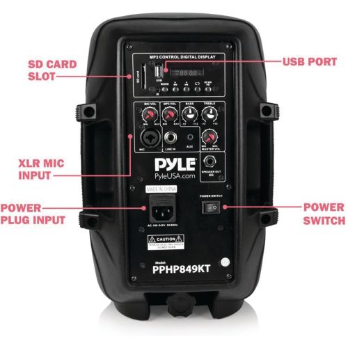  Powered PA Speaker System Active & Passive Bluetooth Loudspeakers Kit with 8 Inch Speakers, Wired Microphone, MP3/USB/SD/AUX Readers, Speaker Stands,Remote Control - Pyle PPHP849KT