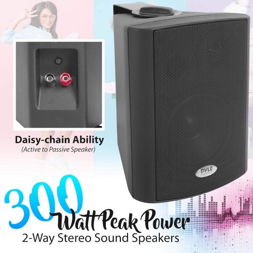  Wall Mount Home Speaker System - Active Passive Mountable Bookshelf Indoor Studio Garage Patio Stereo Sound Home Theater Speaker, Wireless Bluetooth Speaker Set W/Aux & RCA - Pyle