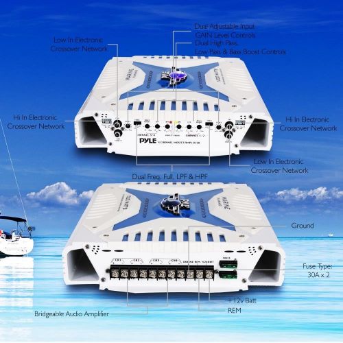  Pyle Hydra Marine Amplifier - Upgraded Elite Series 1000 Watt 4 Channel Bridgeable Amp Tri-Mode Configurable, Waterproof, MOSFET Power Supply, GAIN Level Controls and RCA Stereo In