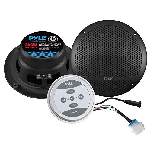  Pyle Bluetooth Marine Grade Flush Mount 2-Way Speaker System Amplified Full Range Stereo Sound Dual Cone Dome Waterproof Universal Use Vehicle Home with Aux 3.5mm Input Pair 6.5” 2