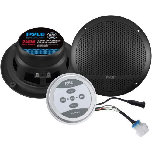  Pyle Bluetooth Marine Grade Flush Mount 2-Way Speaker System Amplified Full Range Stereo Sound Dual Cone Dome Waterproof Universal Use Vehicle Home with Aux 3.5mm Input Pair 6.5” 2