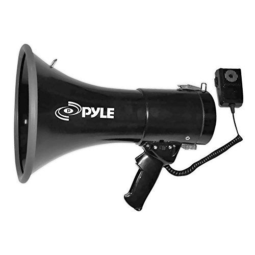  Pyle Megaphone Speaker PA Bullhorn with Builtin Siren 50 Watts & Adjustable Volume Control Ideal for Football, Baseball, Hockey, Cheerleading Fans & Coaches or for Safety Drills PM