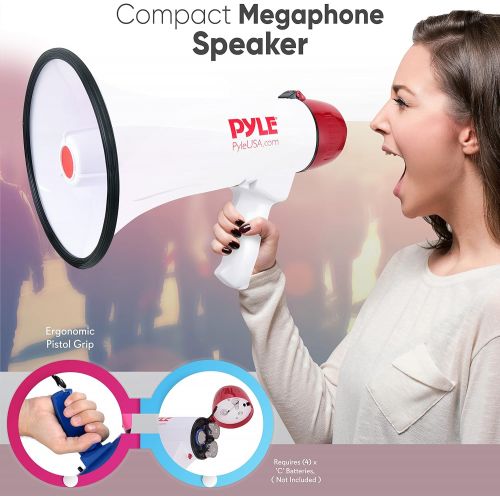  Pyle Megaphone Speaker PA Bullhorn W Built-in Siren - Adjustable Volume, 800 Yard Range - Ideal for Football, Soccer, Baseball, Hockey, Basketball Cheerleading Fans, Coaches, Safet