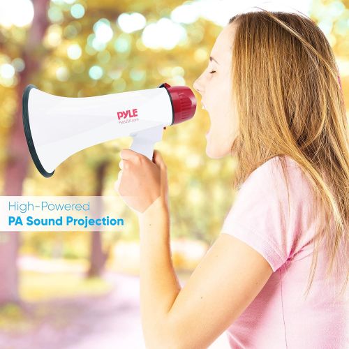  Pyle Megaphone Speaker PA Bullhorn W Built-in Siren - Adjustable Volume, 800 Yard Range - Ideal for Football, Soccer, Baseball, Hockey, Basketball Cheerleading Fans, Coaches, Safet