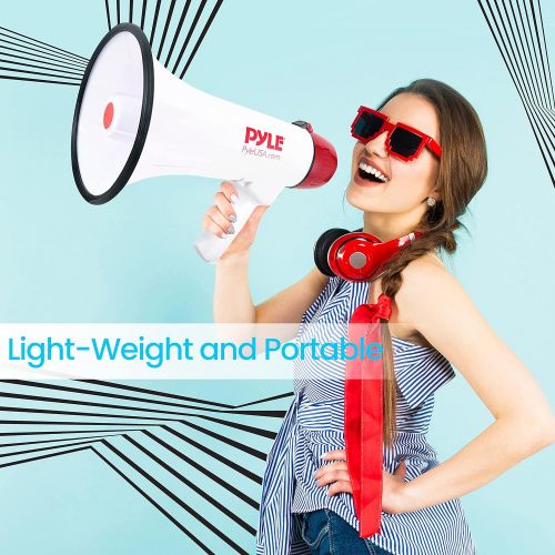  Pyle Megaphone Speaker PA Bullhorn W Built-in Siren - Adjustable Volume, 800 Yard Range - Ideal for Football, Soccer, Baseball, Hockey, Basketball Cheerleading Fans, Coaches, Safet