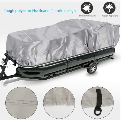  Pyle Universal Boat Adjustable Storage Cover - 25-28L to 96” Pontoon Boats Protection Custom Heavy Duty Waterproof Mildew Weather Resistant Polyester Fabric, Snap Strap, Elastic Cord, B