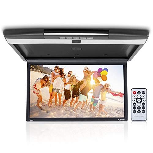  Car Overhead Monitor Screen Display - 17.3 inch. LCD Vehicle Flip Down Roof Mount Console - HDMI TV Player Control Panel w/ Built-in IR Transmitter for Wireless IR Headphone - Pyle