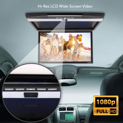  Car Overhead Monitor Screen Display - 17.3 inch. LCD Vehicle Flip Down Roof Mount Console - HDMI TV Player Control Panel w/ Built-in IR Transmitter for Wireless IR Headphone - Pyle