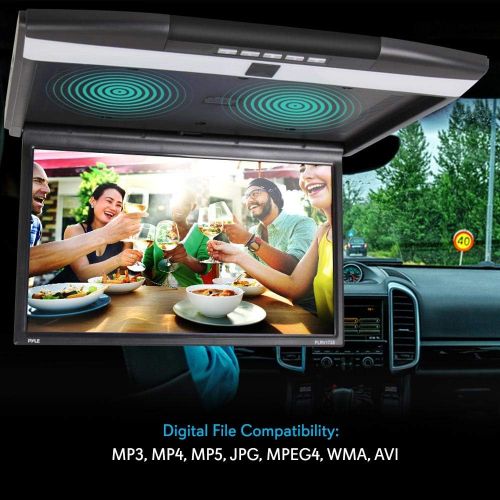  Car Overhead Monitor Screen Display - 17.3 inch. LCD Vehicle Flip Down Roof Mount Console - HDMI TV Player Control Panel w/ Built-in IR Transmitter for Wireless IR Headphone - Pyle